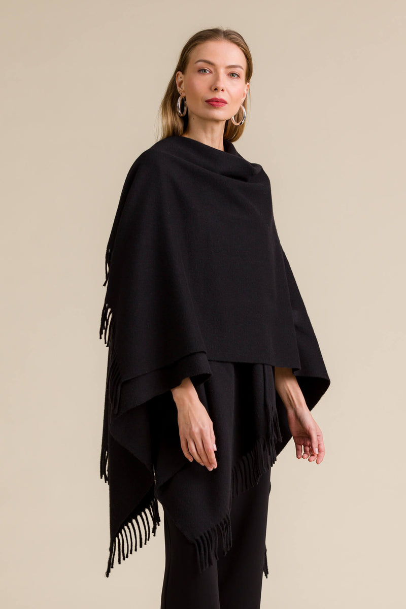 clarissa fringed wool cashmere poncho blackest close