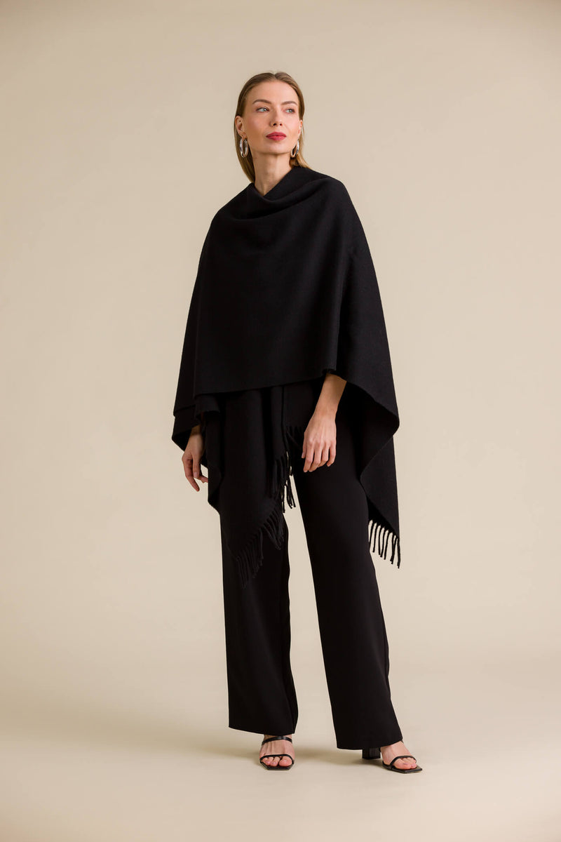 clarissa fringed wool cashmere poncho blackest