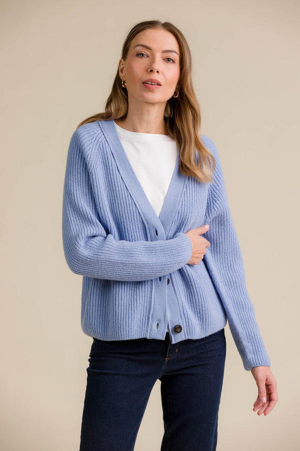 cleo knit cardigan light blue front