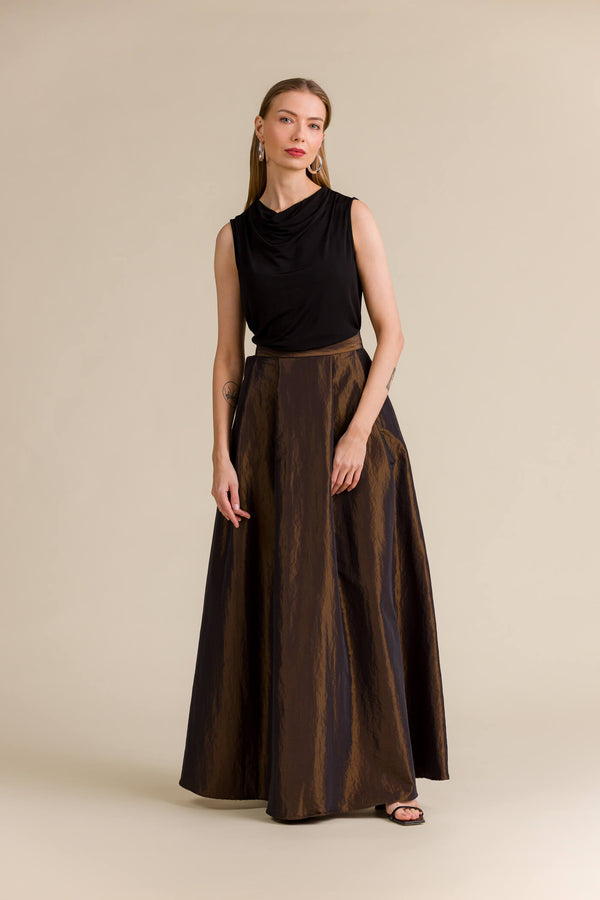 Elena wide hem maxi skirt brown side