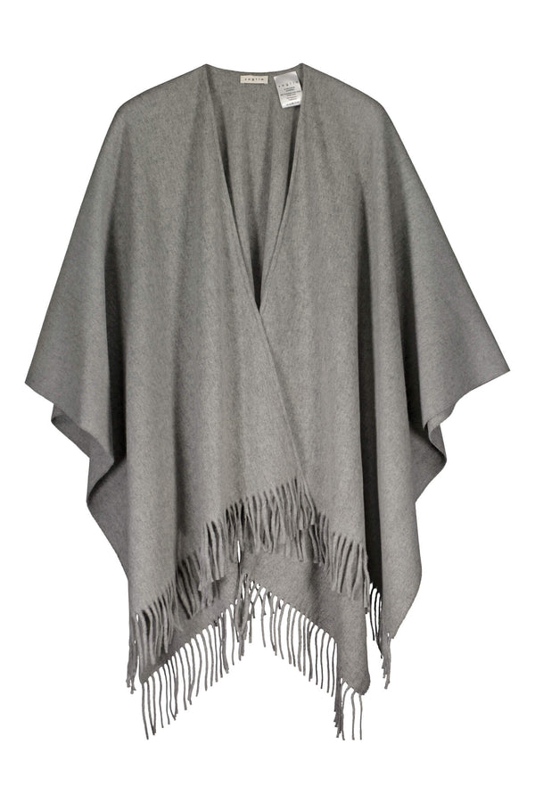 CLARISSA Fringed Wool Cashmere Poncho grey melange front